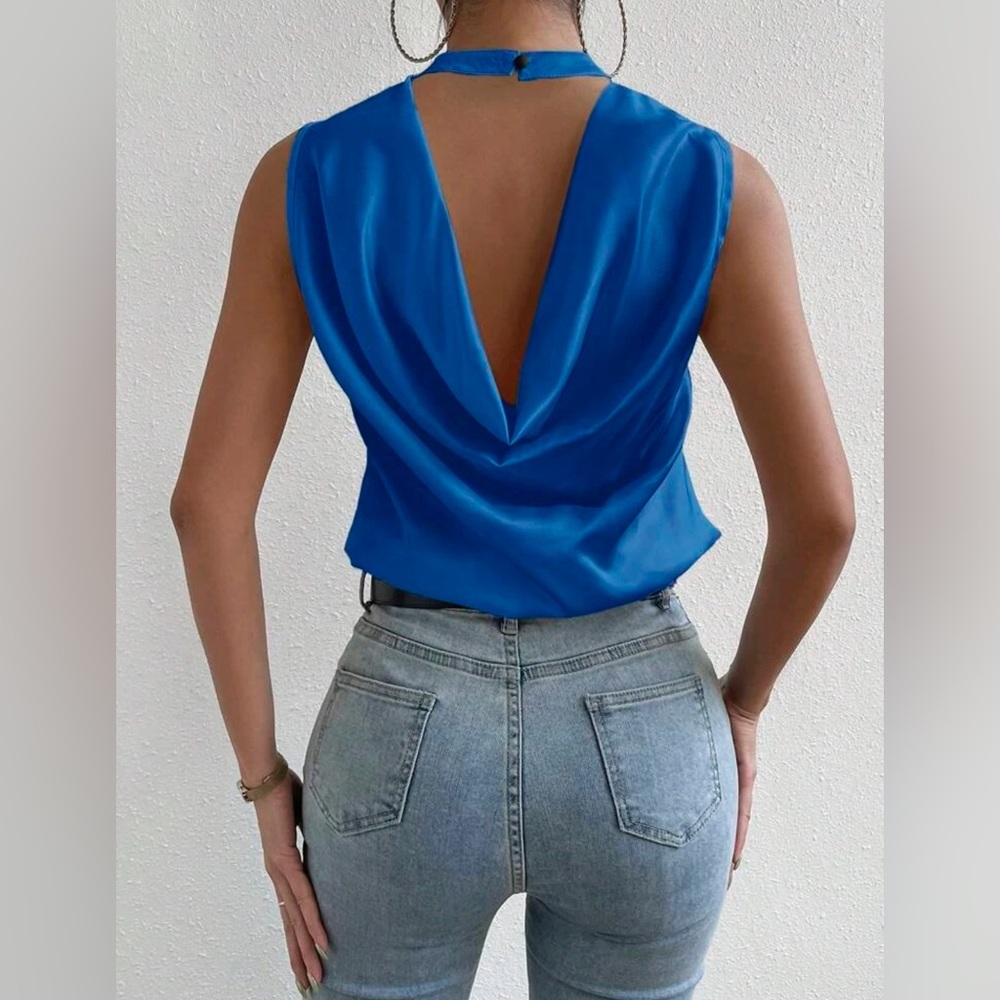 SHEIN - NIP - Back Drape Button Satin Blouse
